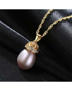 Wholesale 925 Sterling Silver Jewelry Hollow-out Crown Design Pearl Necklace - Purple