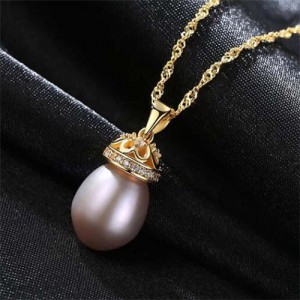 Wholesale 925 Sterling Silver Jewelry Hollow-out Crown Design Pearl Necklace - Purple