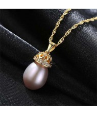 Wholesale 925 Sterling Silver Jewelry Hollow-out Crown Design Pearl Necklace - Purple