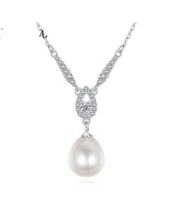 Graceful Design Teardrop Shape Pearl Pendant Wholesale 925 Sterling Silver Necklace - White