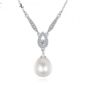 Graceful Design Teardrop Shape Pearl Pendant Wholesale 925 Sterling Silver Necklace - White