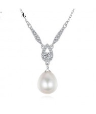 Graceful Design Teardrop Shape Pearl Pendant Wholesale 925 Sterling Silver Necklace - White