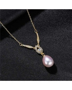 Graceful Design Teardrop Shape Pearl Pendant Wholesale 925 Sterling Silver Necklace - Purple