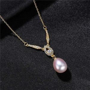 Graceful Design Teardrop Shape Pearl Pendant Wholesale 925 Sterling Silver Necklace - Purple