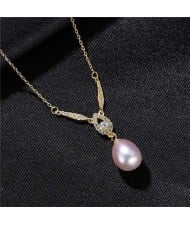Graceful Design Teardrop Shape Pearl Pendant Wholesale 925 Sterling Silver Necklace - Purple