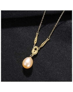 Graceful Design Teardrop Shape Pearl Pendant Wholesale 925 Sterling Silver Necklace - Pink