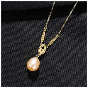 Graceful Design Teardrop Shape Pearl Pendant Wholesale 925 Sterling Silver Necklace - Pink