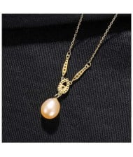 Graceful Design Teardrop Shape Pearl Pendant Wholesale 925 Sterling Silver Necklace - Pink