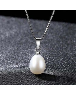 Wholesale 925 Sterling Silver Jewelry Korean Fashion Elegant Oval Pearl Pendant Necklace - White