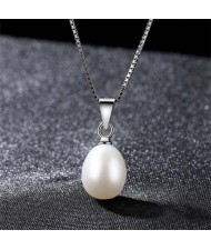 Wholesale 925 Sterling Silver Jewelry Korean Fashion Elegant Oval Pearl Pendant Necklace - White