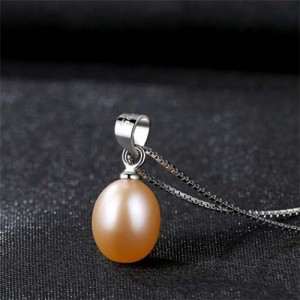 Wholesale 925 Sterling Silver Jewelry Korean Fashion Elegant Oval Pearl Pendant Necklace - Pink