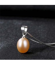 Wholesale 925 Sterling Silver Jewelry Korean Fashion Elegant Oval Pearl Pendant Necklace - Pink