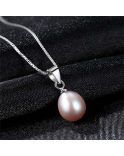 Wholesale 925 Sterling Silver Jewelry Korean Fashion Elegant Oval Pearl Pendant Necklace - Purple