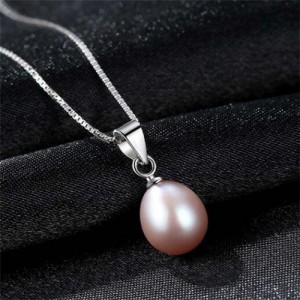 Wholesale 925 Sterling Silver Jewelry Korean Fashion Elegant Oval Pearl Pendant Necklace - Purple
