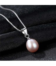 Wholesale 925 Sterling Silver Jewelry Korean Fashion Elegant Oval Pearl Pendant Necklace - Purple