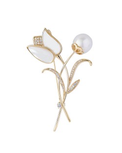 Elegent Tulip Opal 18K Rose Gold Pearl Brooch