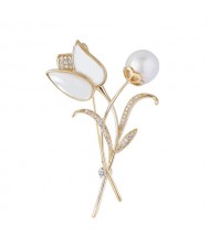 Elegent Tulip Opal 18K Rose Gold Pearl Brooch