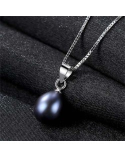 Wholesale 925 Sterling Silver Jewelry Korean Fashion Elegant Oval Pearl Pendant Necklace - Black