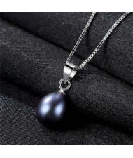 Wholesale 925 Sterling Silver Jewelry Korean Fashion Elegant Oval Pearl Pendant Necklace - Black