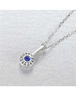 Shining Floral Design Gem Pendant Wholesale 925 Sterling Silver Jewelry Necklace - Blue