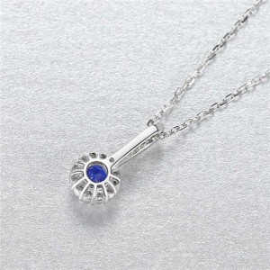 Shining Floral Design Gem Pendant Wholesale 925 Sterling Silver Jewelry Necklace - Blue