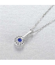 Shining Floral Design Gem Pendant Wholesale 925 Sterling Silver Jewelry Necklace - Blue