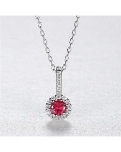 Shining Floral Design Gem Pendant Wholesale 925 Sterling Silver Jewelry Necklace - Red