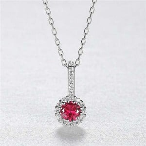 Shining Floral Design Gem Pendant Wholesale 925 Sterling Silver Jewelry Necklace - Red