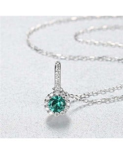 Shining Floral Design Gem Pendant Wholesale 925 Sterling Silver Jewelry Necklace - Green