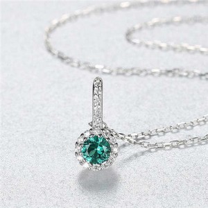 Shining Floral Design Gem Pendant Wholesale 925 Sterling Silver Jewelry Necklace - Green