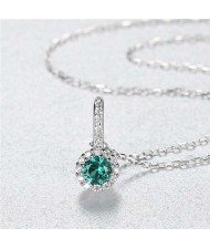 Shining Floral Design Gem Pendant Wholesale 925 Sterling Silver Jewelry Necklace - Green