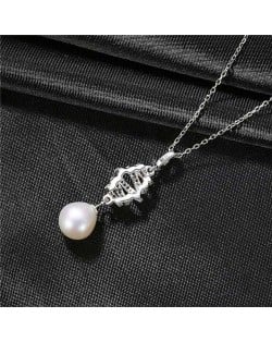 Wholesale 925 Sterling Silver Jewelry Romantic Winding Style Natural Pearl Pendant Necklace - White