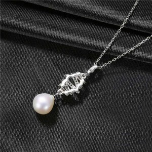 Wholesale 925 Sterling Silver Jewelry Romantic Winding Style Natural Pearl Pendant Necklace - White