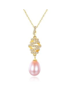 Wholesale 925 Sterling Silver Jewelry Romantic Winding Style Natural Pearl Pendant Necklace - Pink