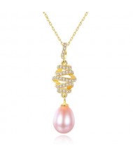 Wholesale 925 Sterling Silver Jewelry Romantic Winding Style Natural Pearl Pendant Necklace - Pink