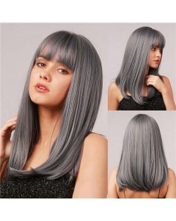 Gray Straight Long Hair with Bangs Synthetic Hair Women Wholesale Fashion Wig