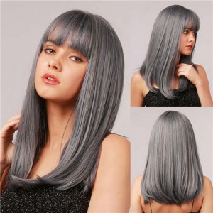 Gray Straight Long Hair with Bangs Synthetic Hair Women Wholesale Fashion Wig