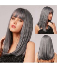 Gray Straight Long Hair with Bangs Synthetic Hair Women Wholesale Fashion Wig