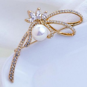 18K Rose Gold Beautifully Flower with Pearl Brooch