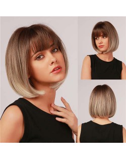 Brown Color Short Straight with Cute Bangs Synthetic Women Wholesale Wig