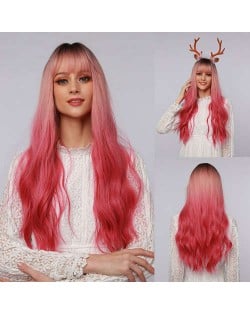 Gradient Red Color Curly Long Synthetic Hair Women Wholesale Wig