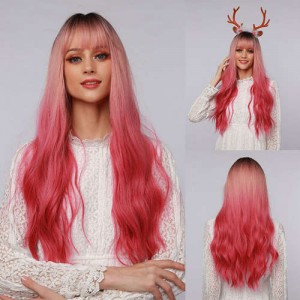 Gradient Red Color Curly Long Synthetic Hair Women Wholesale Wig