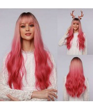 Gradient Red Color Curly Long Synthetic Hair Women Wholesale Wig
