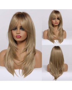 Light Golden Color Straight Long Synthetic Hair Elegant Women Wholesale Wig