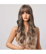 Gradient Brown Color Curly Long Synthetic Hair with Bangs U.S. Fashion Women Wholesale Wig