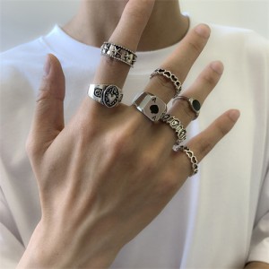 Vintage Simplicity Shining Rhinestone 6 pcs Waterdrop Geometric Women Wholesale Rings Set