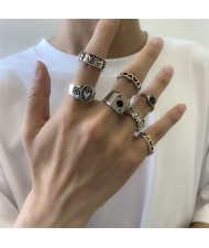 Vintage Simplicity Shining Rhinestone 6 pcs Waterdrop Geometric Women Wholesale Rings Set