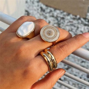 Vintage Folk Style High Fashion Wholesale Jewelry Opal Golden Women Alloy Rings Set