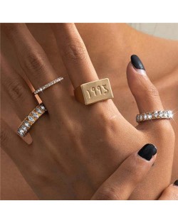 Internet Celebrity Multiple Elements Wholesale Jewelry Rhinestone Inlaid Digital Relief Design Rings Set