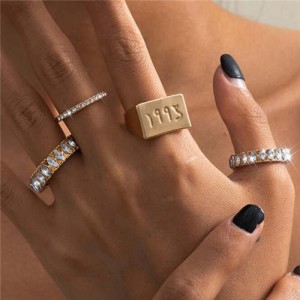Internet Celebrity Multiple Elements Wholesale Jewelry Rhinestone Inlaid Digital Relief Design Rings Set